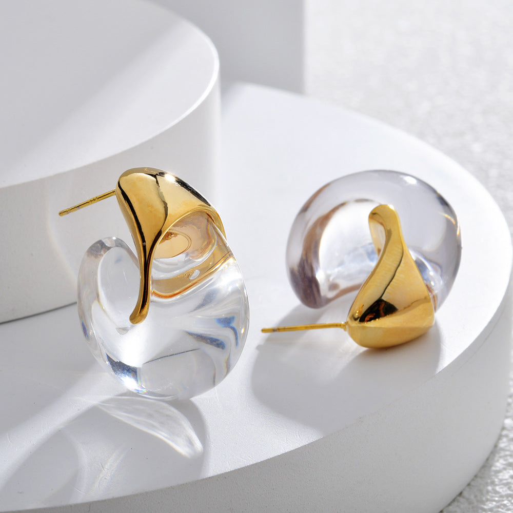 Women's French Fashion Elegant High-grade Fresh Light Luxury Transparent Design Glossy Stud Earrings