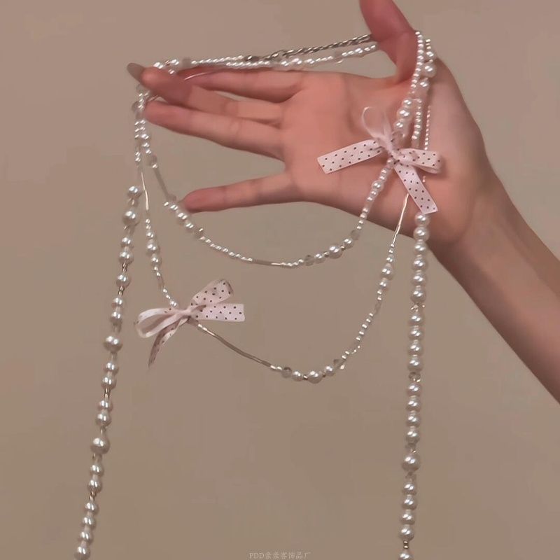 Romantic Purple Flower Pearl Long Twin Necklace