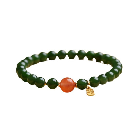 Women's Green Light Luxury Minority Design Imitation Jade Blessing Card Beaded Bracelet
