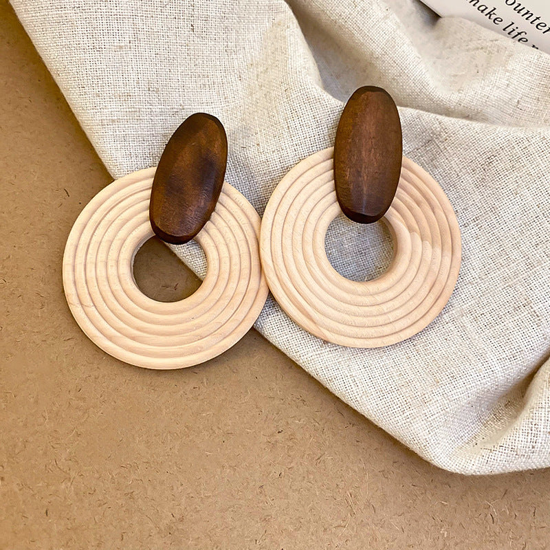 Chinese Style Coffee Color Wooden Bead Light Luxury High-grade Mori Rings