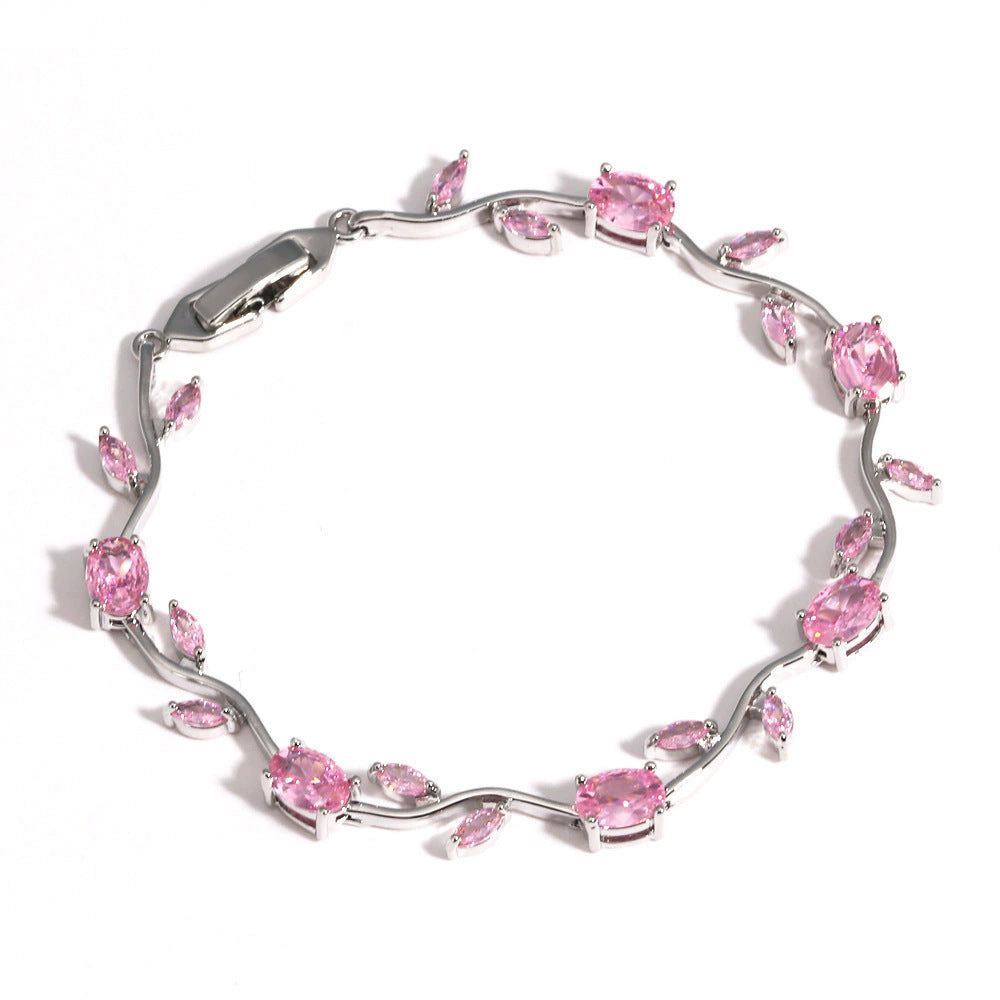 Women's Zircon Branches Leaves Flower Exquisite Light Luxury Tulip Bracelet