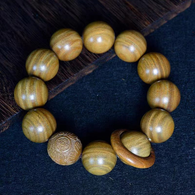 Men's Ebony Money Drawing Pi Flexible Authentic Green Sandalwood Bracelet