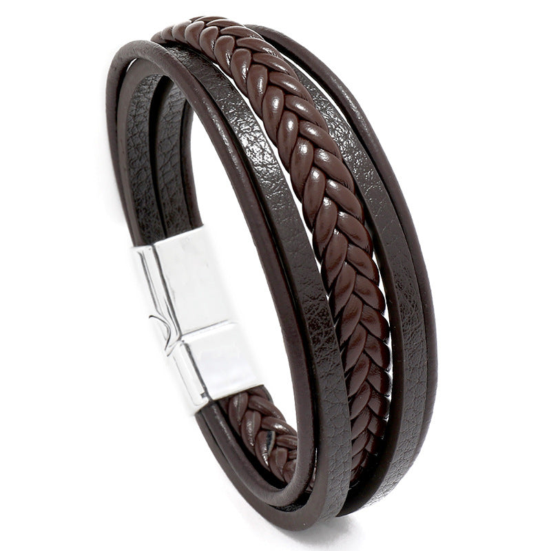 Men's Popular Ornament Simple Woven Leather Magnetic Bracelets