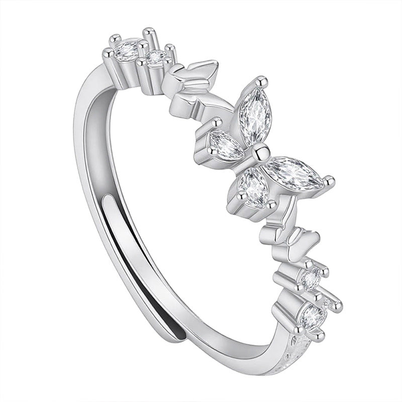 Women's & Men's Butterfly Love Design High-grade Zircon Stylish Opening Rings