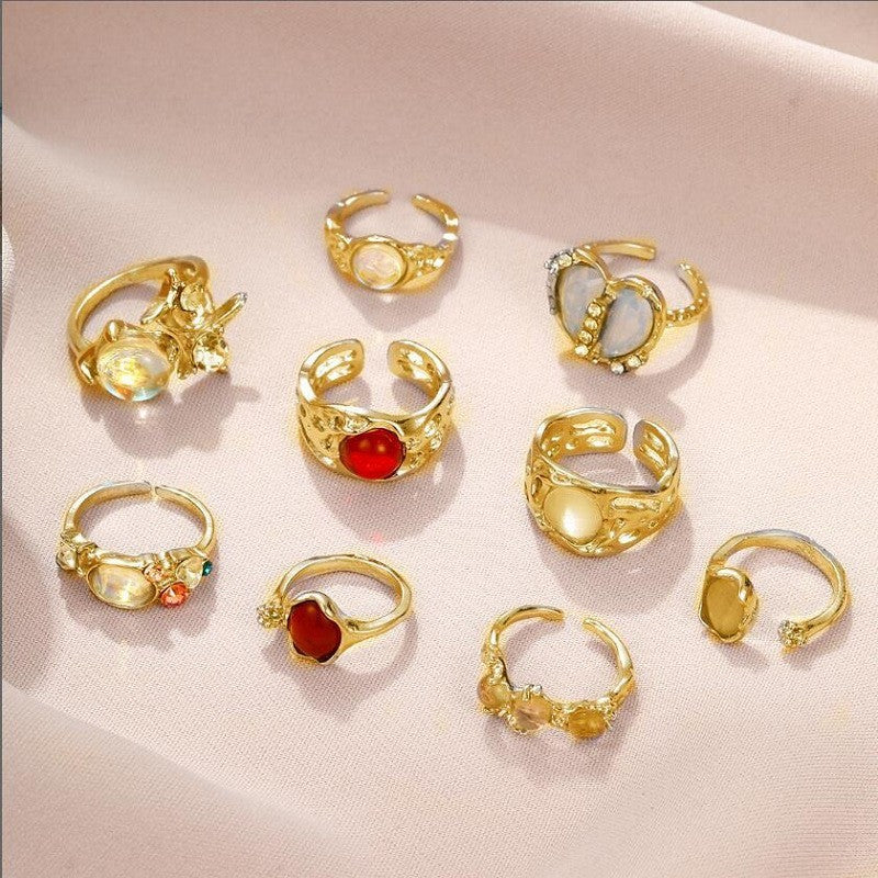 Women's Emerald Personalized Cold Style Design High-grade Opening Rings
