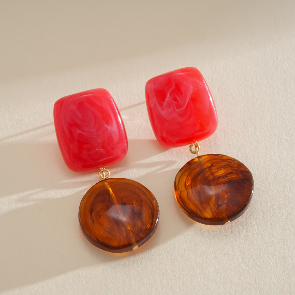 Retro Resin Square Round Sier Simple Earrings