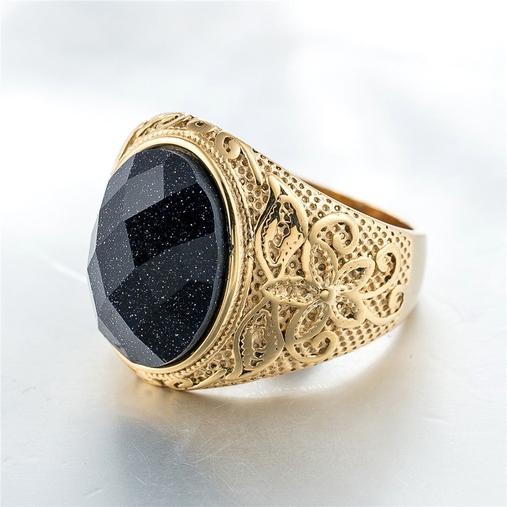 Personality Vintage Engraving Gem Titanium Steel Rings