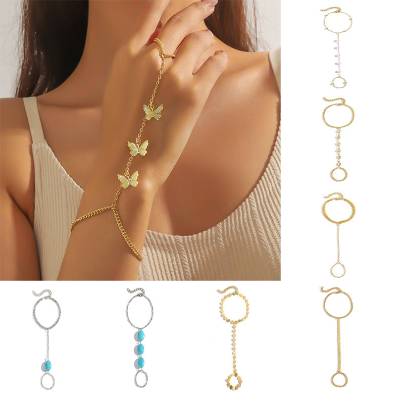 Chain Finger Simple Elegant High-grade Pearl Rhinestone Bracelets