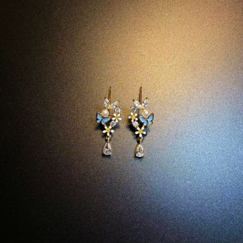 Vintage Pink Geometric Sweet Flowers Ear Stud Earrings