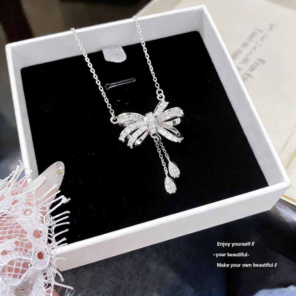 Light Luxury Tassel Bow Female Titanium Steel Exquisite High Quality Necklaces