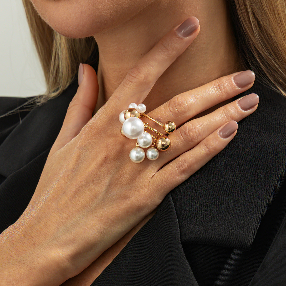 Creative Design Imitation Pearl Advanced Beads Rings