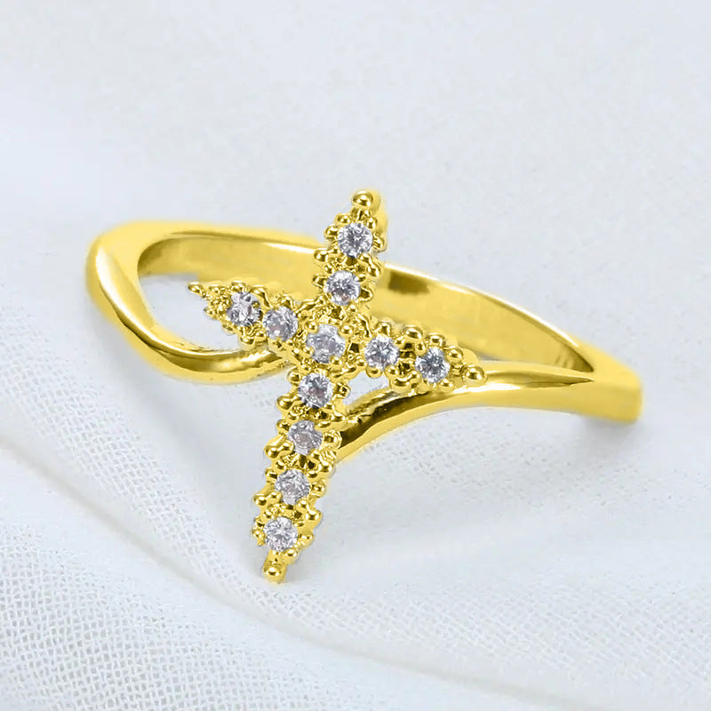 Shi Inlaid Zircon Geometric Engagement Wedding Creative Ring