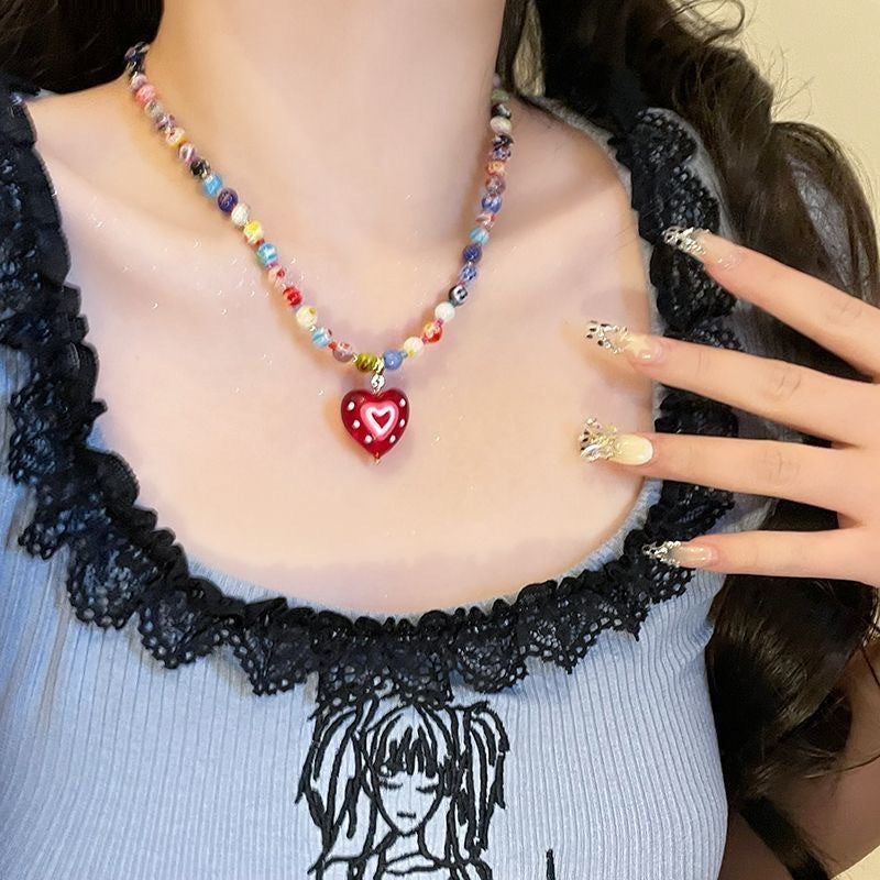 Glass Heart Female Sweet Cool Hot Necklace