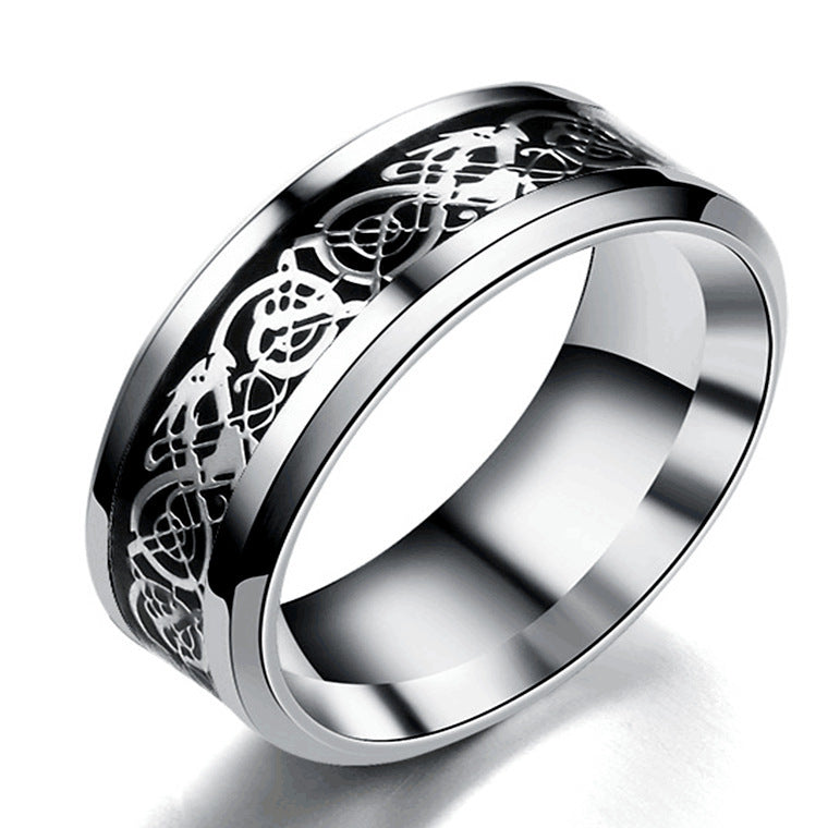 Men's Ornament Titanium Steel Stainless Dragon Pattern Rings