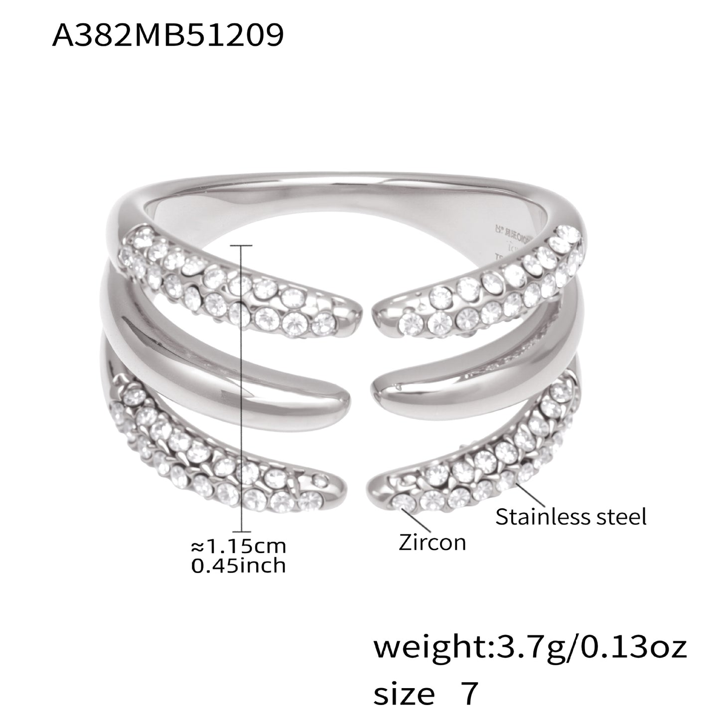 Steel Fine Diamond Inlaid Zircon Opening Gold Ring