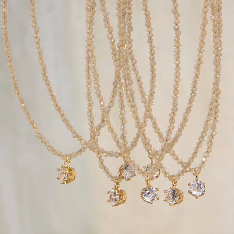Women's Champagne Geometric Moissanite Clavicle Chain Light Luxury Minority Necklace