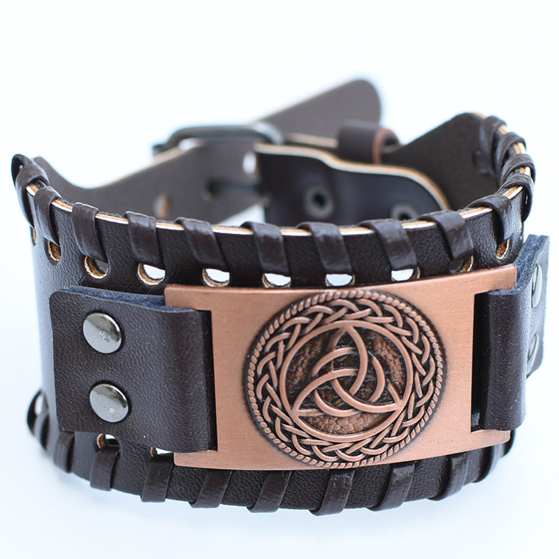 Men's Retro Viking Totem Leather Wolf Head Bear Claw Gossip Lucky Bracelet