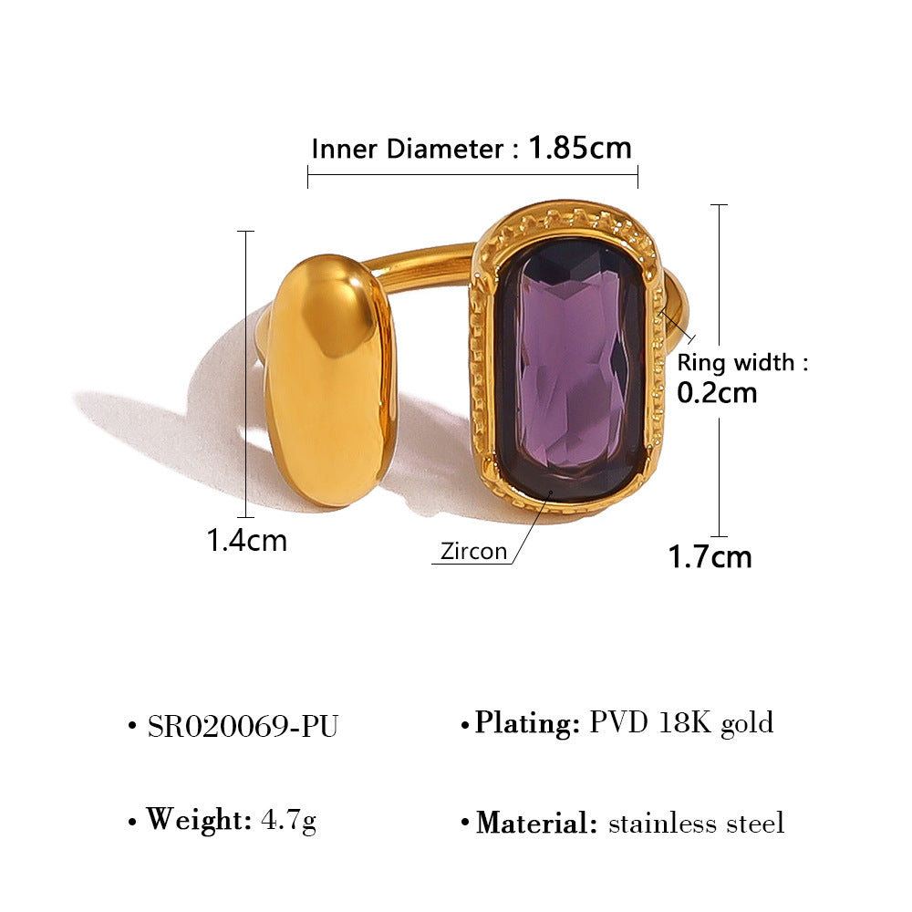 Women's French Stainless Steel Glass Zirconium Eye-catching Rings