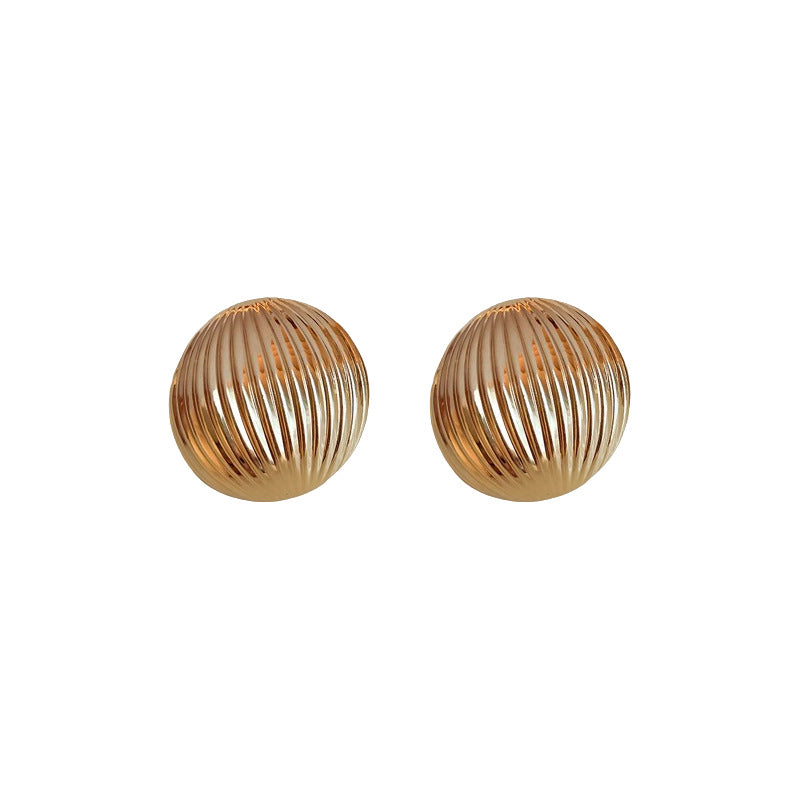 Women's Needle Striped Metal Semi-circle Design Ear Earrings