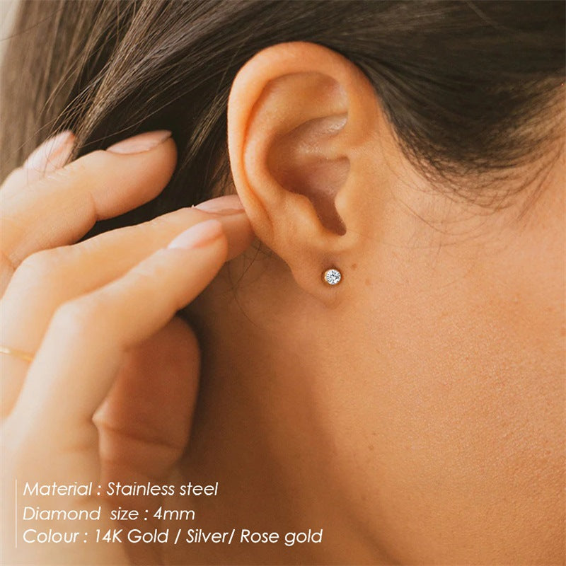 Rhinestone Color Niche Stainless Steel Gold Plated Ear Stud Earrings