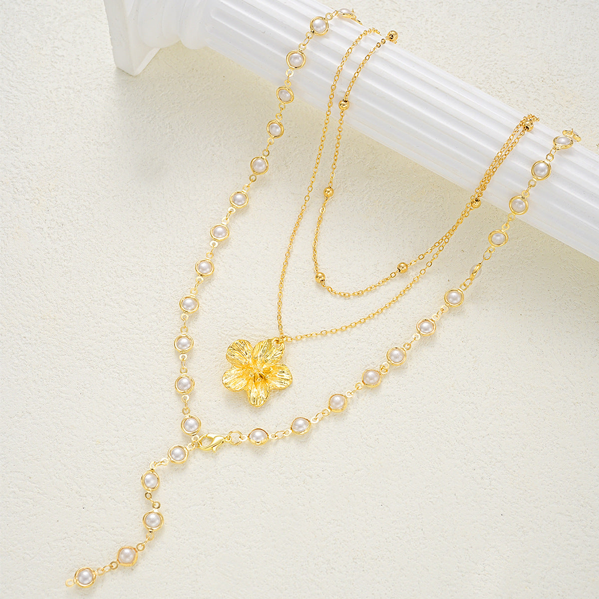 Women's Pearl Flower Twin Fashion Long Sweater Necklaces