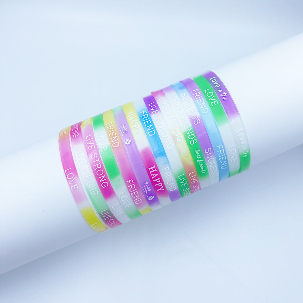 Wide Silicone Candy Color Sports Style With Letters Bracelet