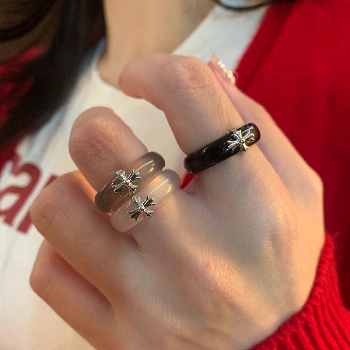 Simple Cross Transparent Female Light Luxury Trendy Fashion Personality Index Ring