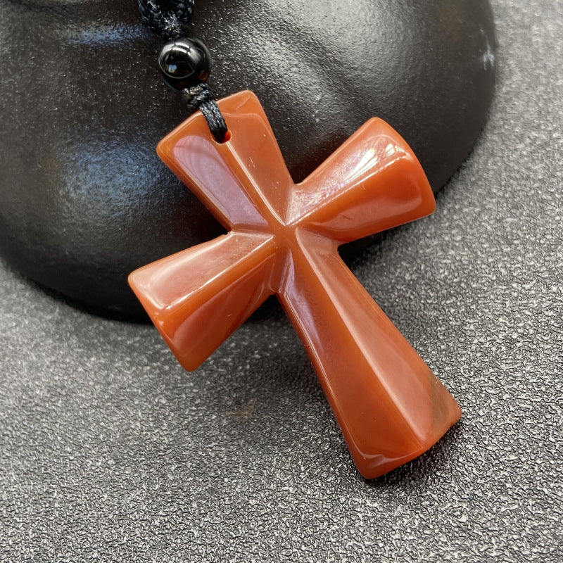 Stone Christmas Gift Agate Woven Cross Sweater Pendants