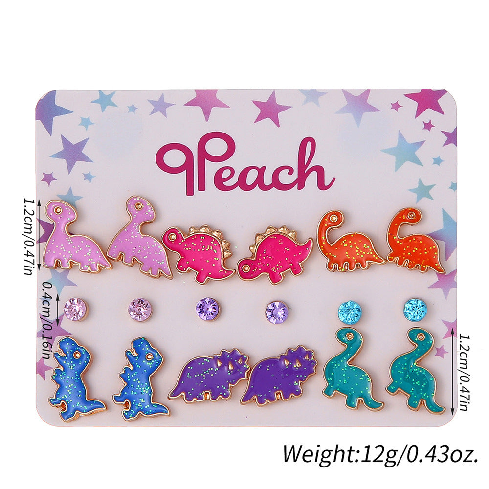 Children's Cute Cartoon Dinosaur Alloy Colorful Ear Stud Earrings
