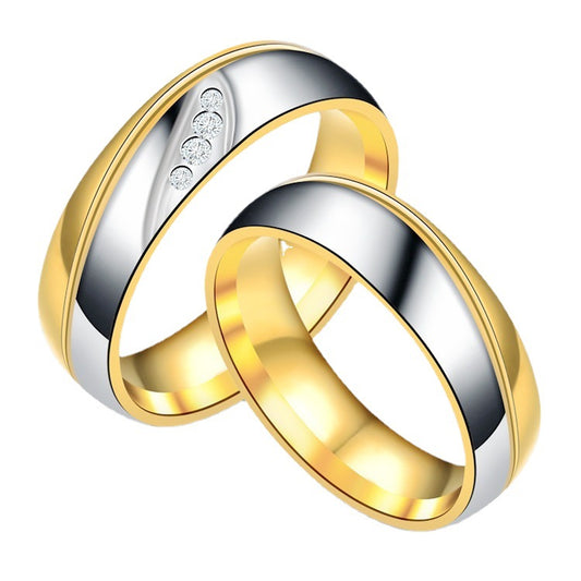 Two-tone Gold Titanium Steel Couple Korean Style Rings