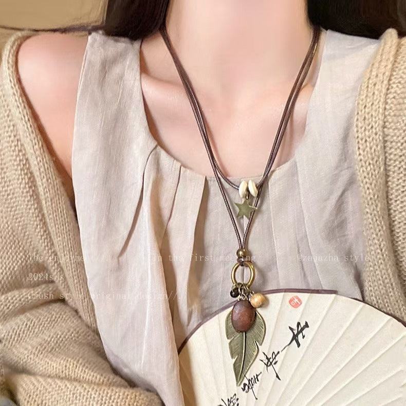 Women's Long Feather Retro Ethnic Personality Sweater Necklaces