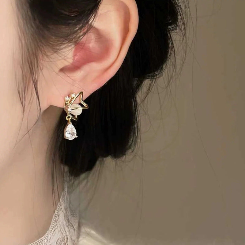 Women's Story Romantic Star Moon Ear Niche Design Flower Sier Stud Earrings