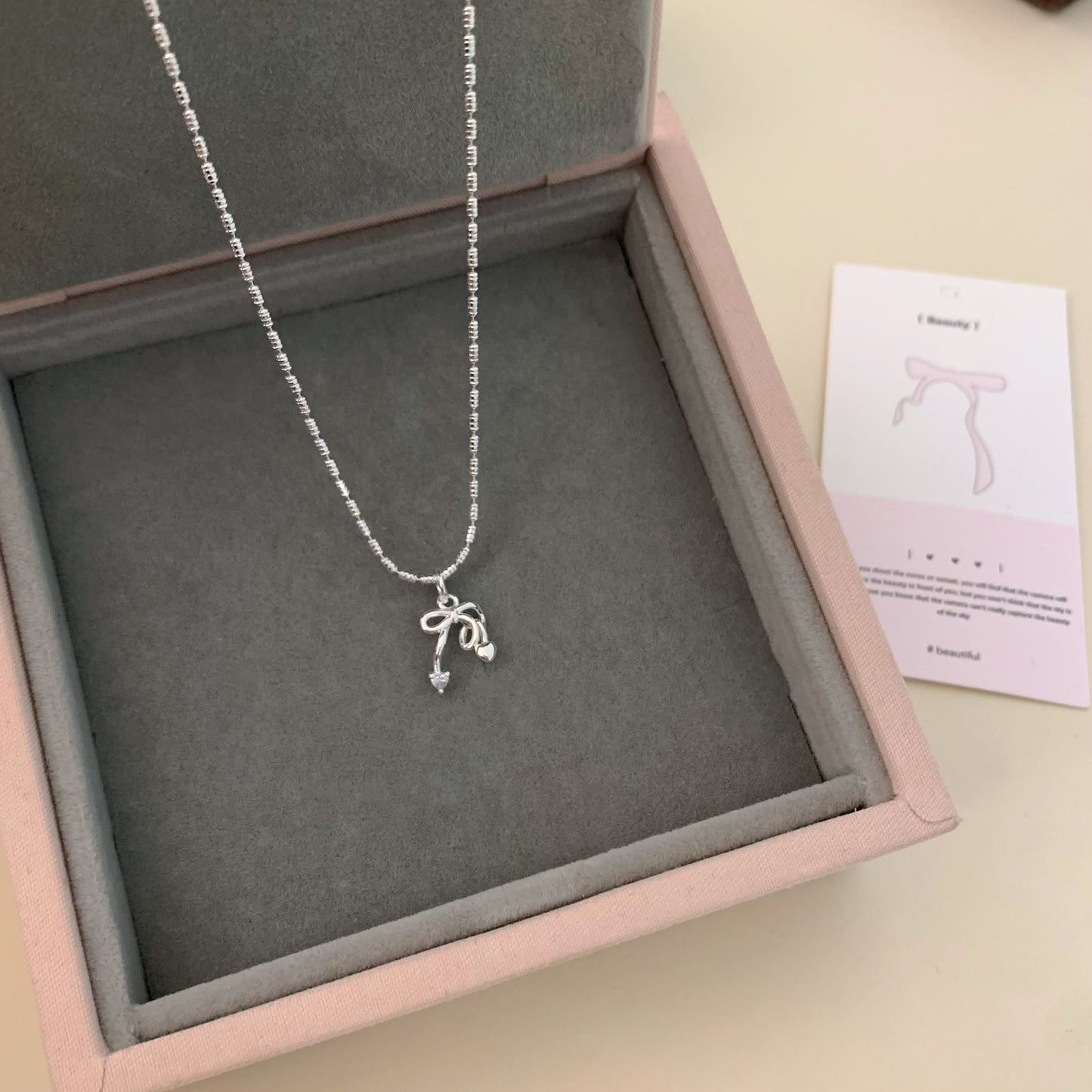 Bow Elegant Heart For Fashionable Niche Zircon Necklaces
