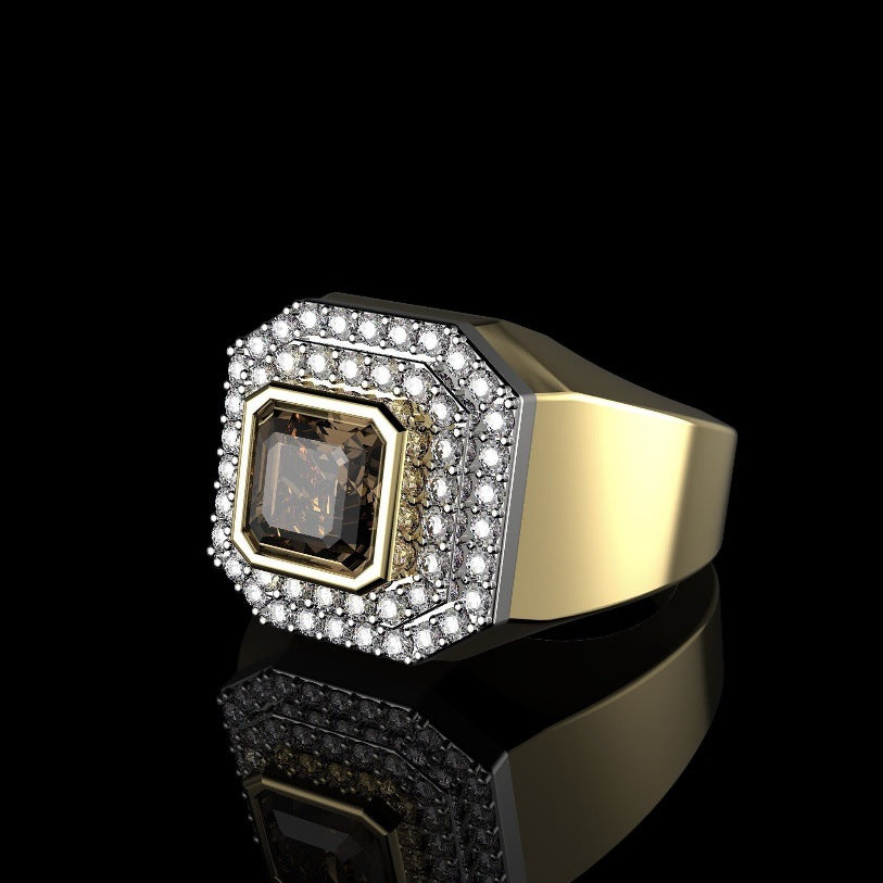 Men's New Two-color Champagne Diamond Man's Rings