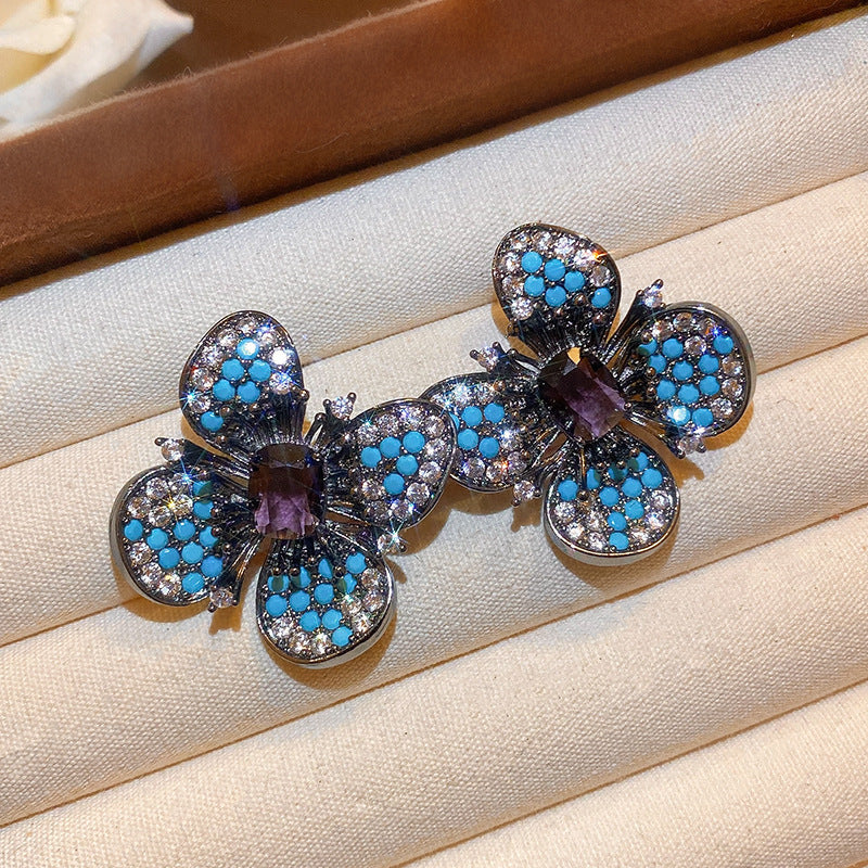 Women's Needle Inlaid Zircon Leaves Tassel Personalized Design Earrings