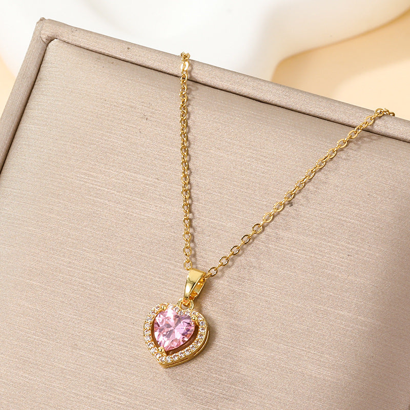 Women's Heart-shaped Zircon Titanium Steel Light Luxury Necklace