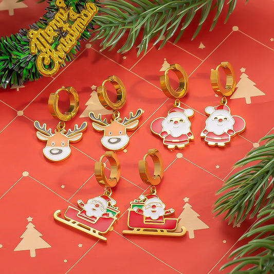 Stainless Steel Christmas Sled Elk Holiday Necklaces