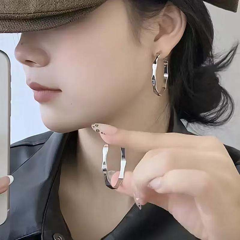 Luxury Frosty Style Fashion Irregular Geometric Circle Personality High Sense Stud Earrings