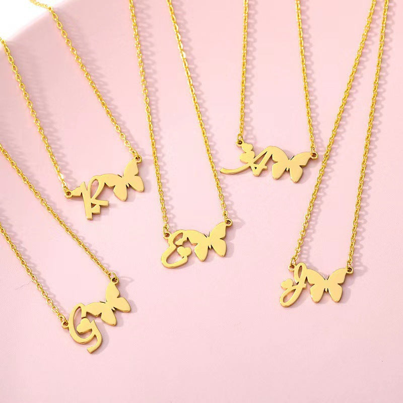 Stainless Steel Butterfly Love Letter High-grade Clavicle Pendants