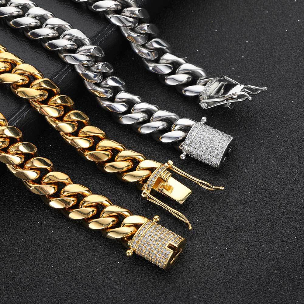 Men's Zircon Double-sided Drill Buckle Round Grinding Encrypted Stainless Necklaces