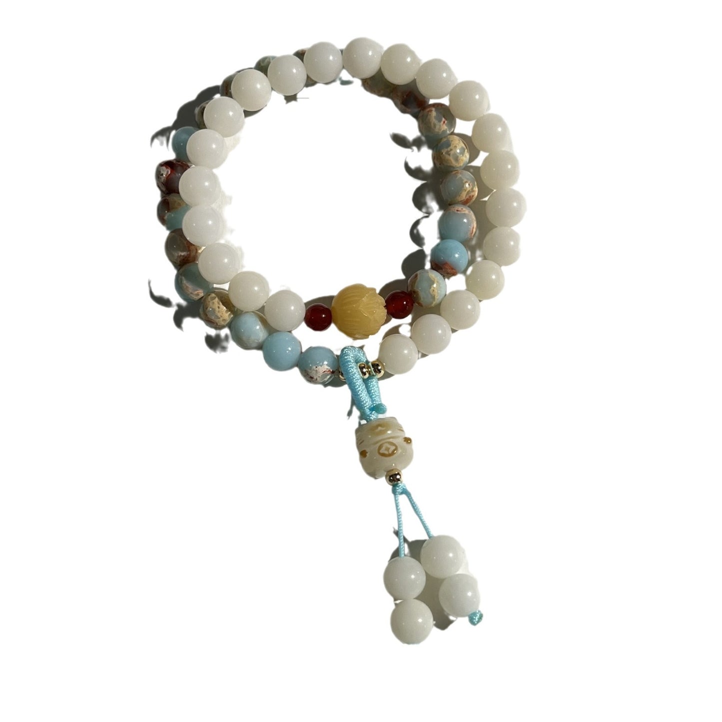 White Jade Bodhi Root Round Beads Bracelets