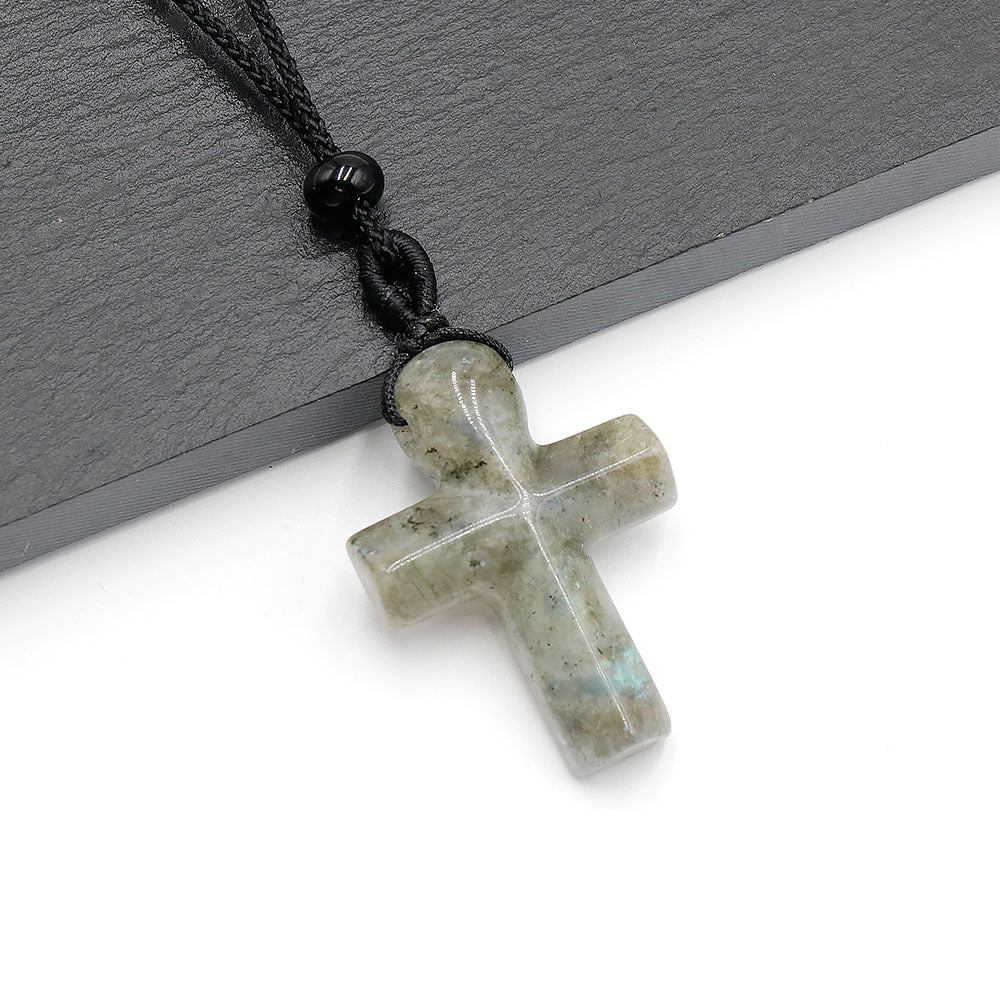 Natural Crystal Thanksgiving Gift Agate Woven Stone Cross Pendants