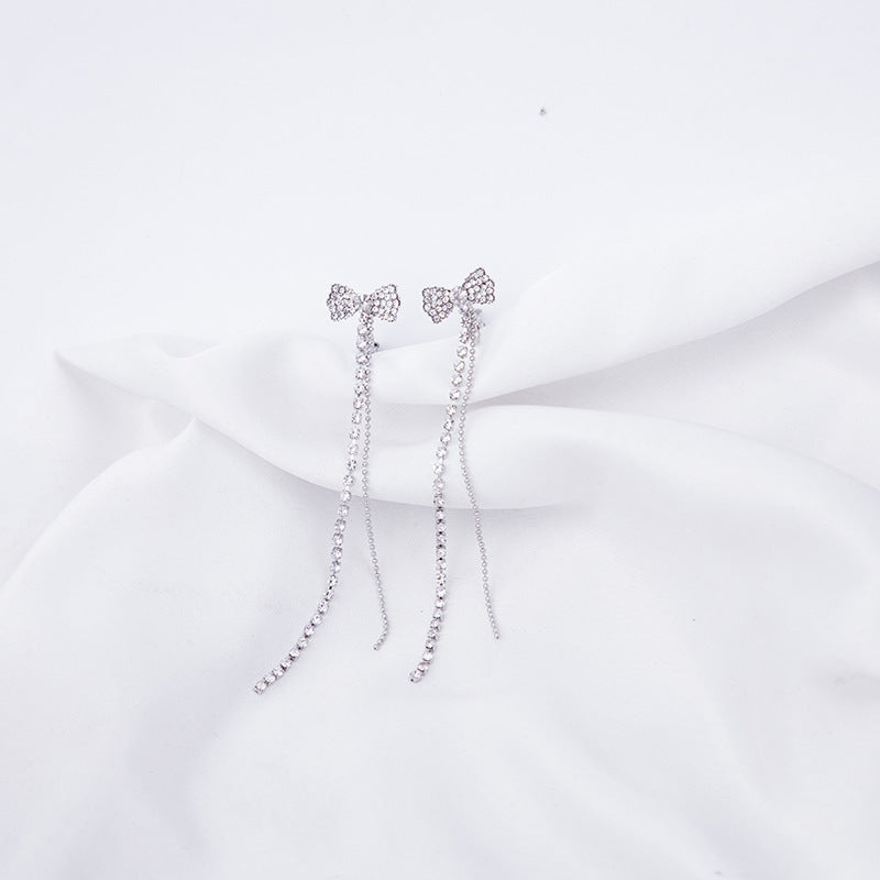 Diamond Butterfly Flower Pearl Graceful Fashionable Long Earrings