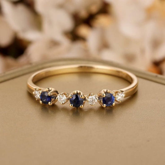 Gradient Blue White Zircon Female Temperament Light Luxury Personality Creative Ring