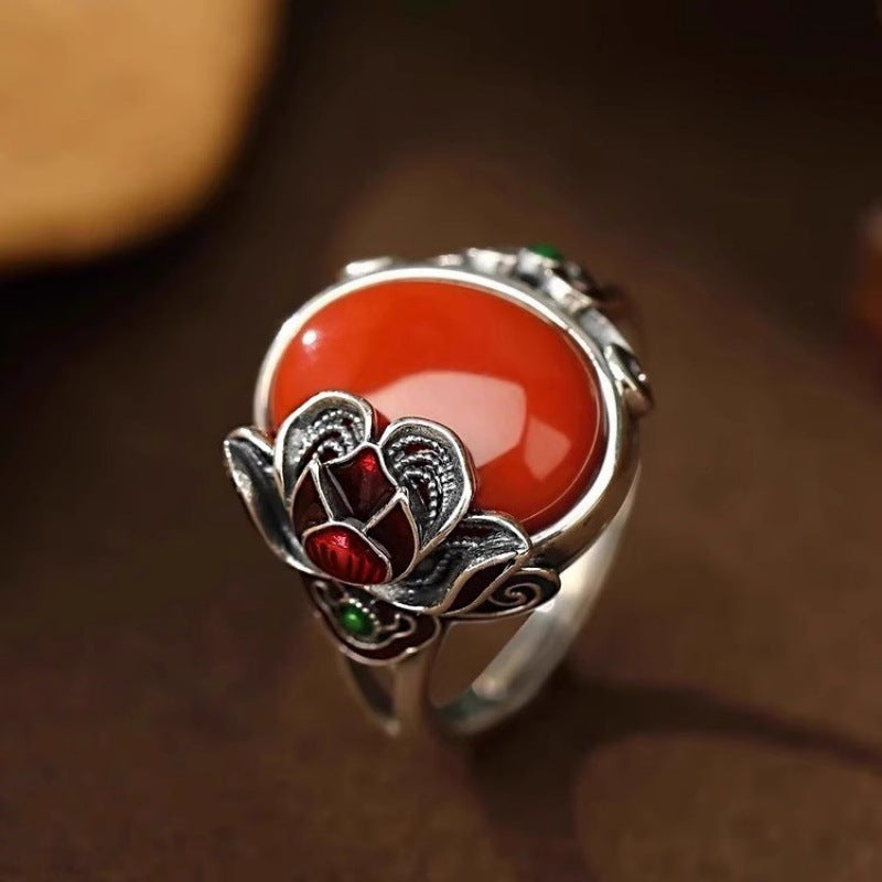 Female Niche Distressed Retro National Egg Noodle Opening Ring