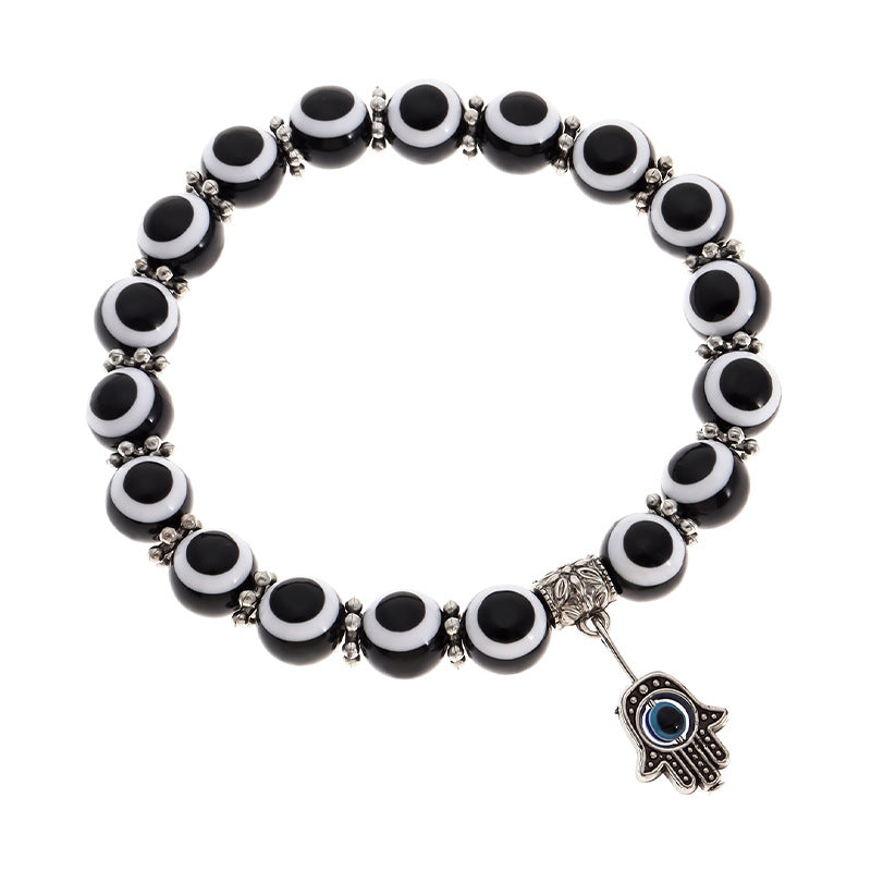 Alloy Palm Hollow Blue Eyes Beaded Bracelets