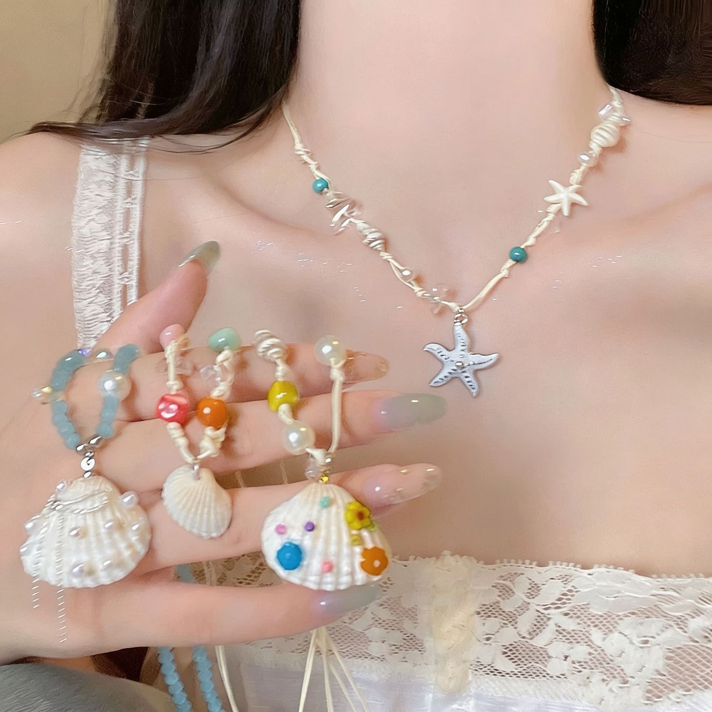 Women's Seaside Dopamine Shell Starfish Vacation Style Island Wear Necklace