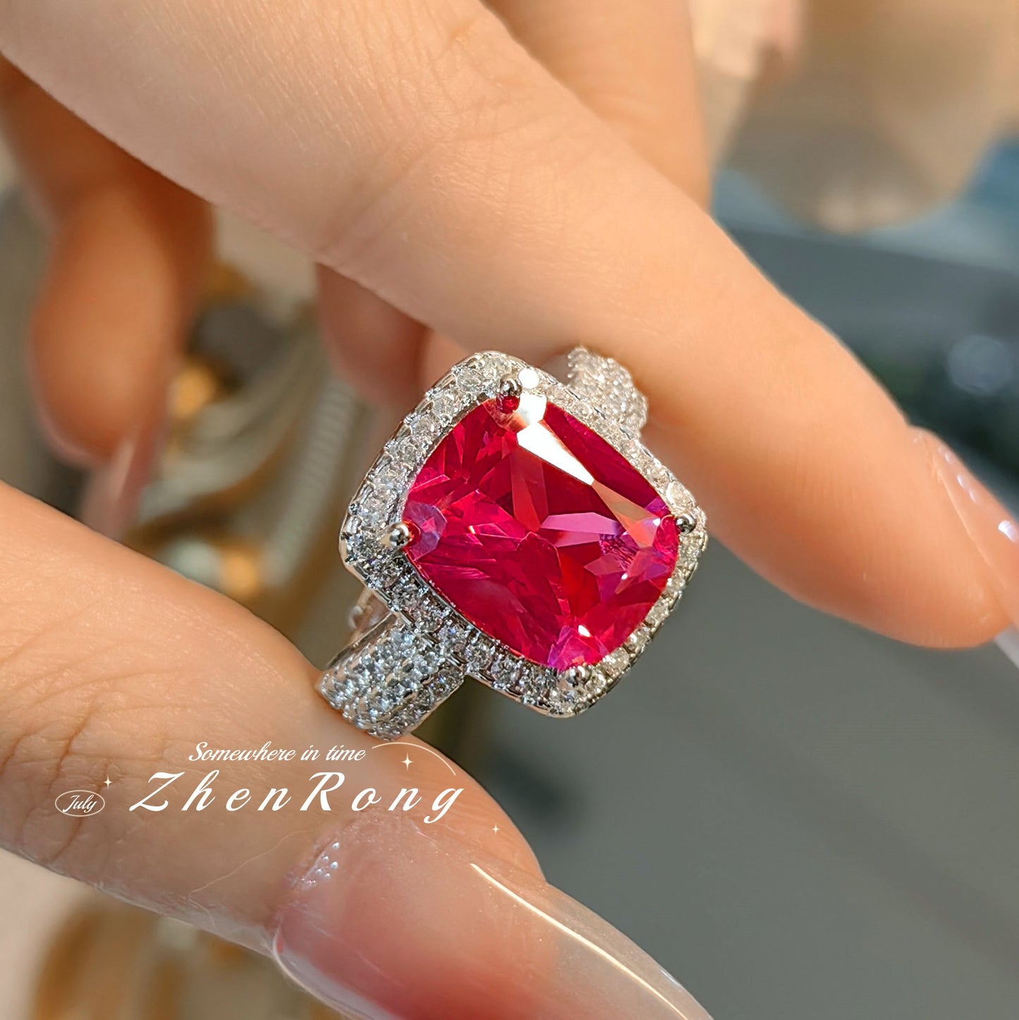 Women's Cultivation Ruby Vintage Pillow-shaped Fat Rectangular Rings