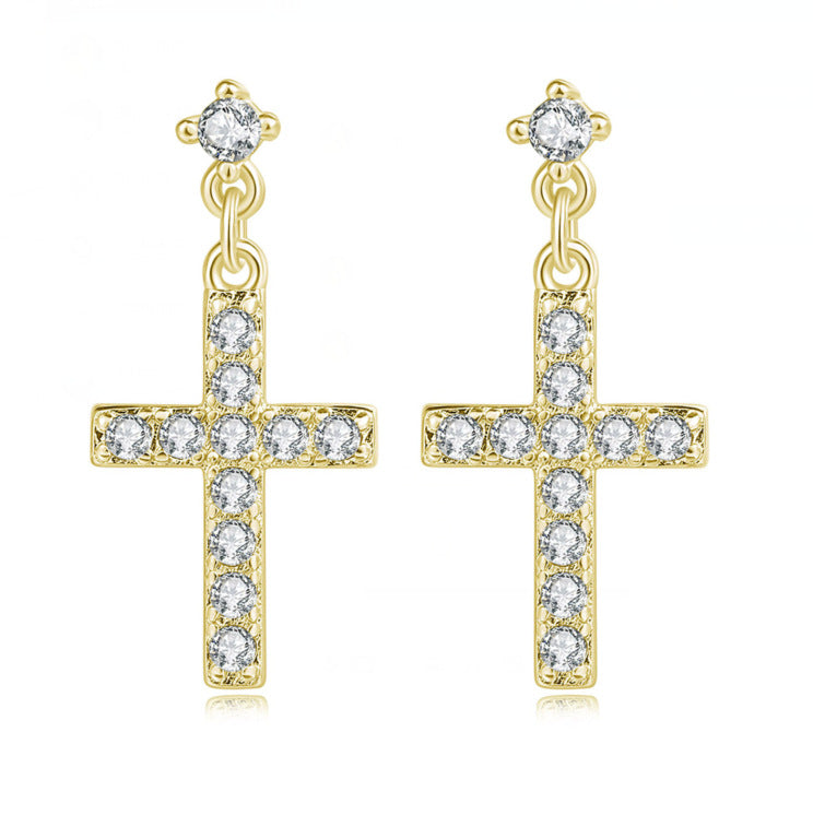 Hip Hop Full Diamond Cross Eardrops Male Earrings