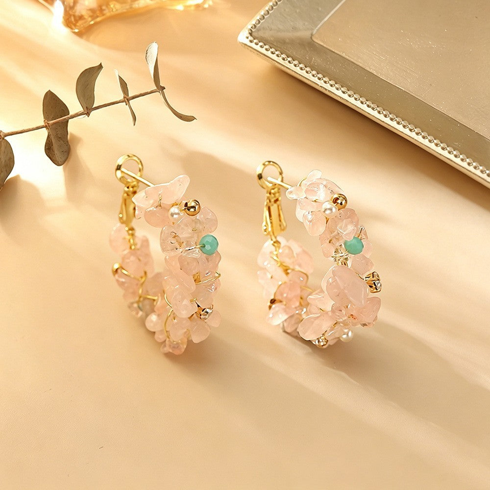 Gentle Pink Rose Flower Basket Ear Clip Design Earrings